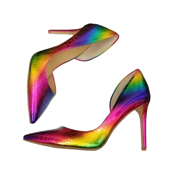 INC International Concepts Shoes - INC Kenjay Metallic Rainbow D'Orsay Stiletto Heels 8 Vegan Snake Mermaid Pride